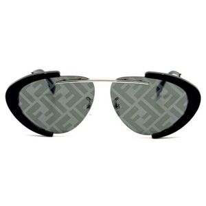 FENDI FENDILAND 40042 Black Silver FF Mirrored Print Unisex Sunglasses FE40042U